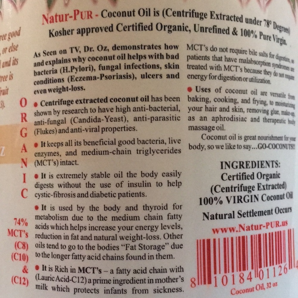 🌴SALE✨Coconut Oil- Natur-Pur Brand!!✨🌴 - Picture 3 of 3